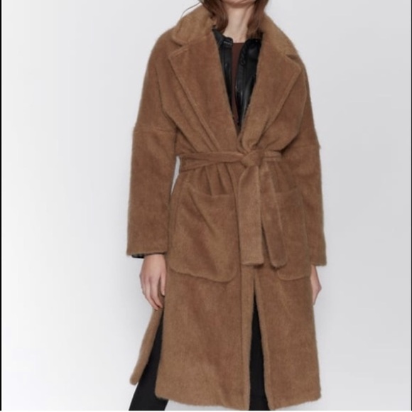 Zara Faux Fur Belted Side Slit Trench NWOT XL - Picture 9 of 16